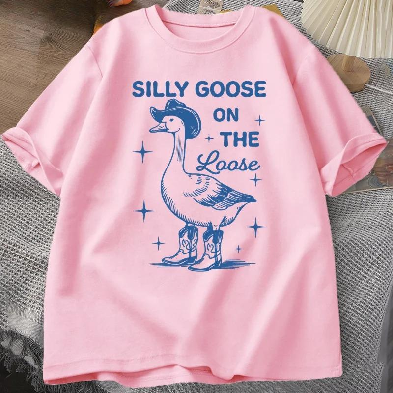 Silly Goose On The Loose T Shirts for Women Funny Cowgirl Western Tee Shirt Fashion Round Neck Graphic Summer Tshirt Clothes