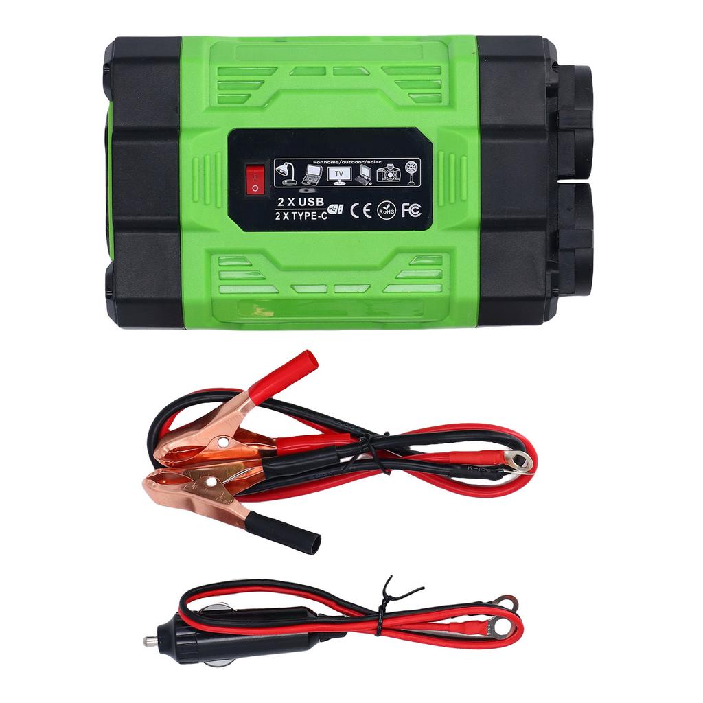 200W Car Power Inverter DC 12V To AC 220V Car Inverter with 2 USB Ports 2 Type C Ports 2 AC Outlets for Outdoor Travel