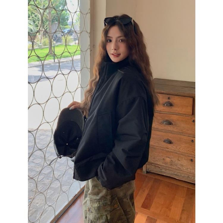 Retro Couple Pilot Bomber Jacket Women Winter Padded Baseball Coat High Street Vintage Cotton Jacket