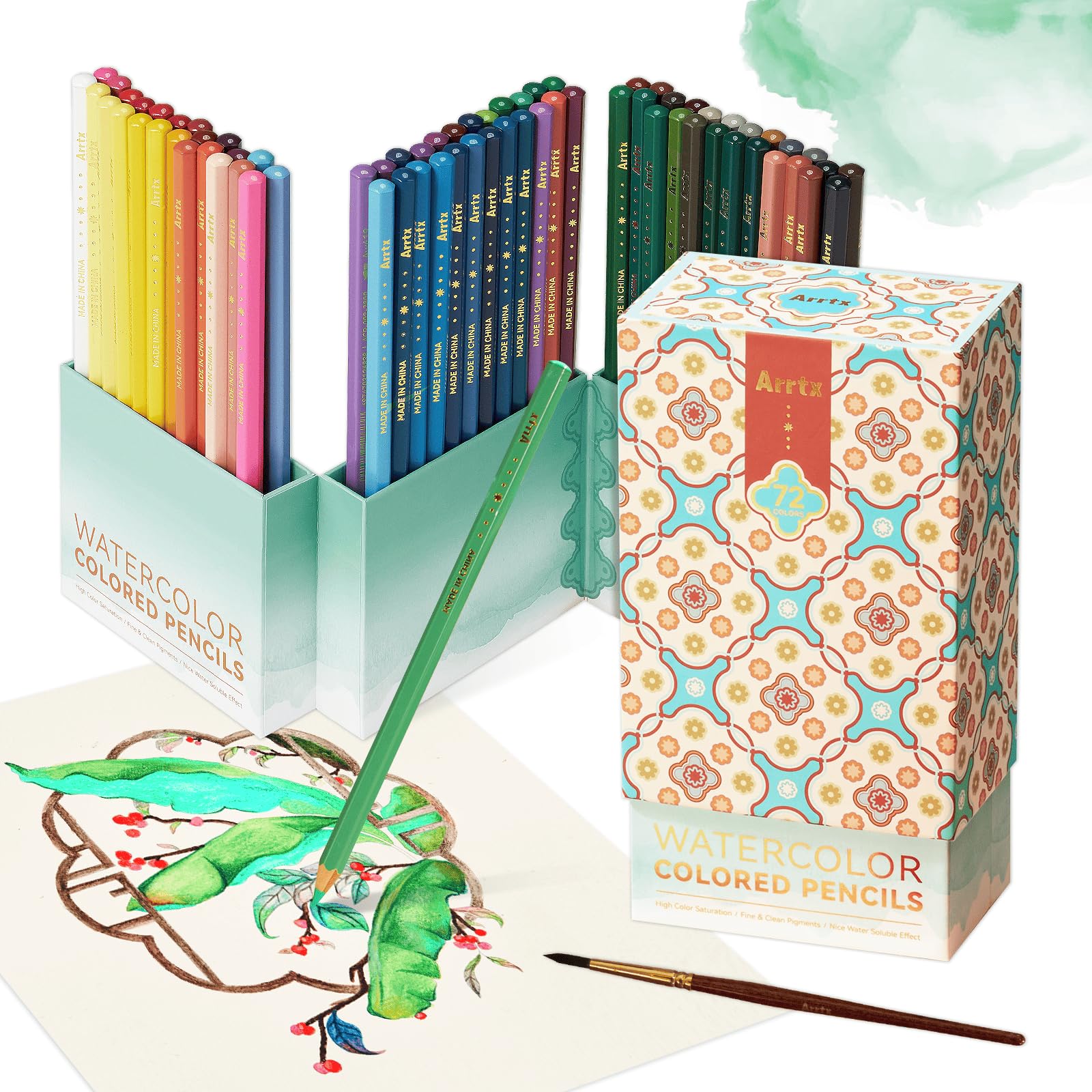 

Arrtx Colored Pencil Set with Nylon Brushes Premium Watercolor Pencils for and Coloring 72-Color Water-Soluble - Drawing, Sketching,