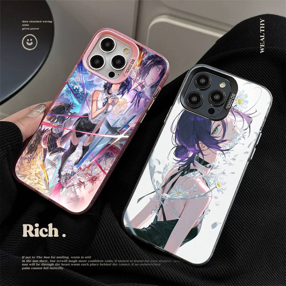 Anime Chainsaw Man Reze Arc Handyhülle Für IPhone 17 16 15 14 11 12 13 Pro Max Pro Plus Farbige Silberne Hülle
