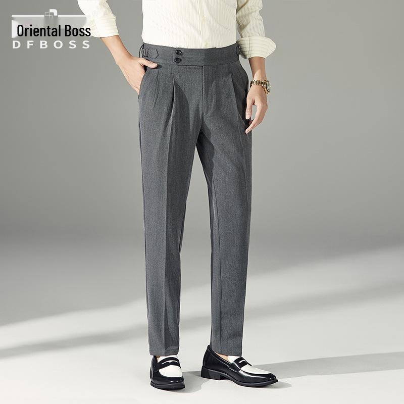 Men's Trendy Paris Buckle Adjustable High-Waisted Non-Iron Straight-Leg Dress Trousers