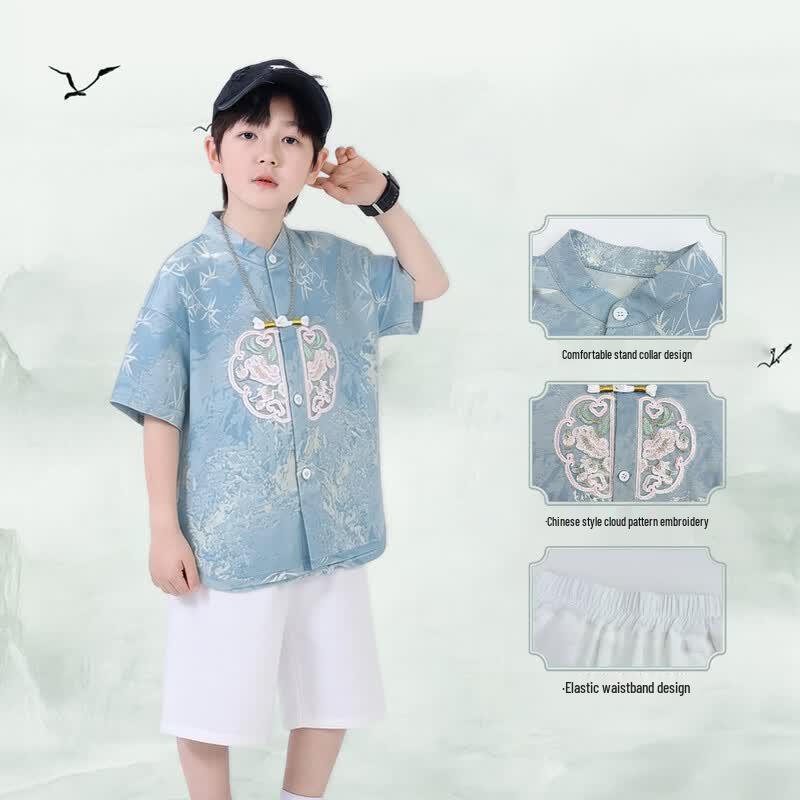 Boys' Summer Hanfu Short-Sleeve Two-Piece Set