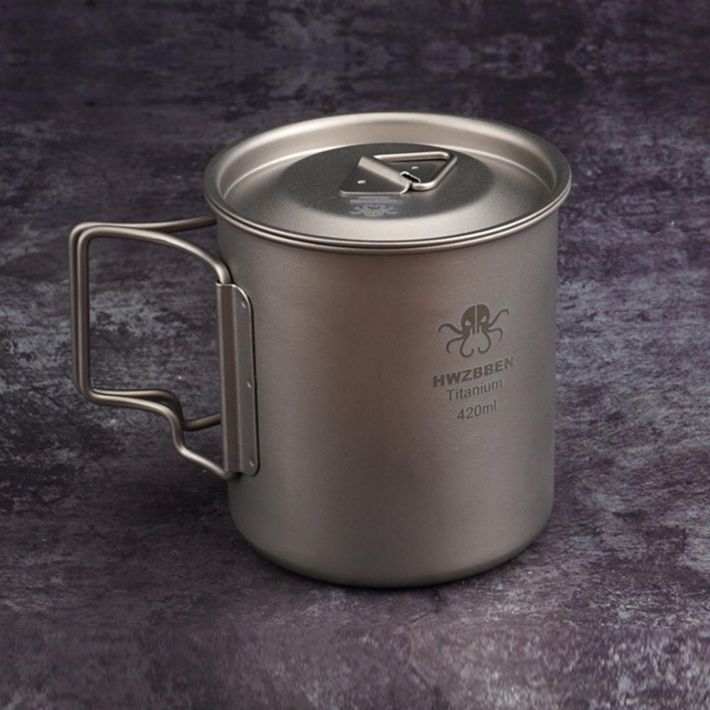 420ml Titanium Cup with Foldable Handles Lightweight Water Cup for Backpacking Camping Fishing