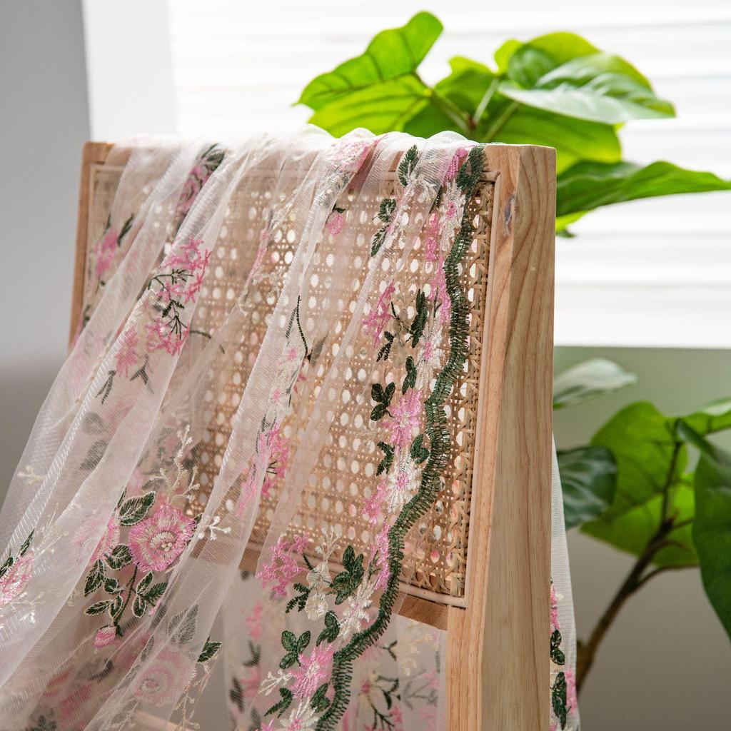 Imanqi Yun Pink Floral Embroidered Tablecloth and Cake Photography Backdrop