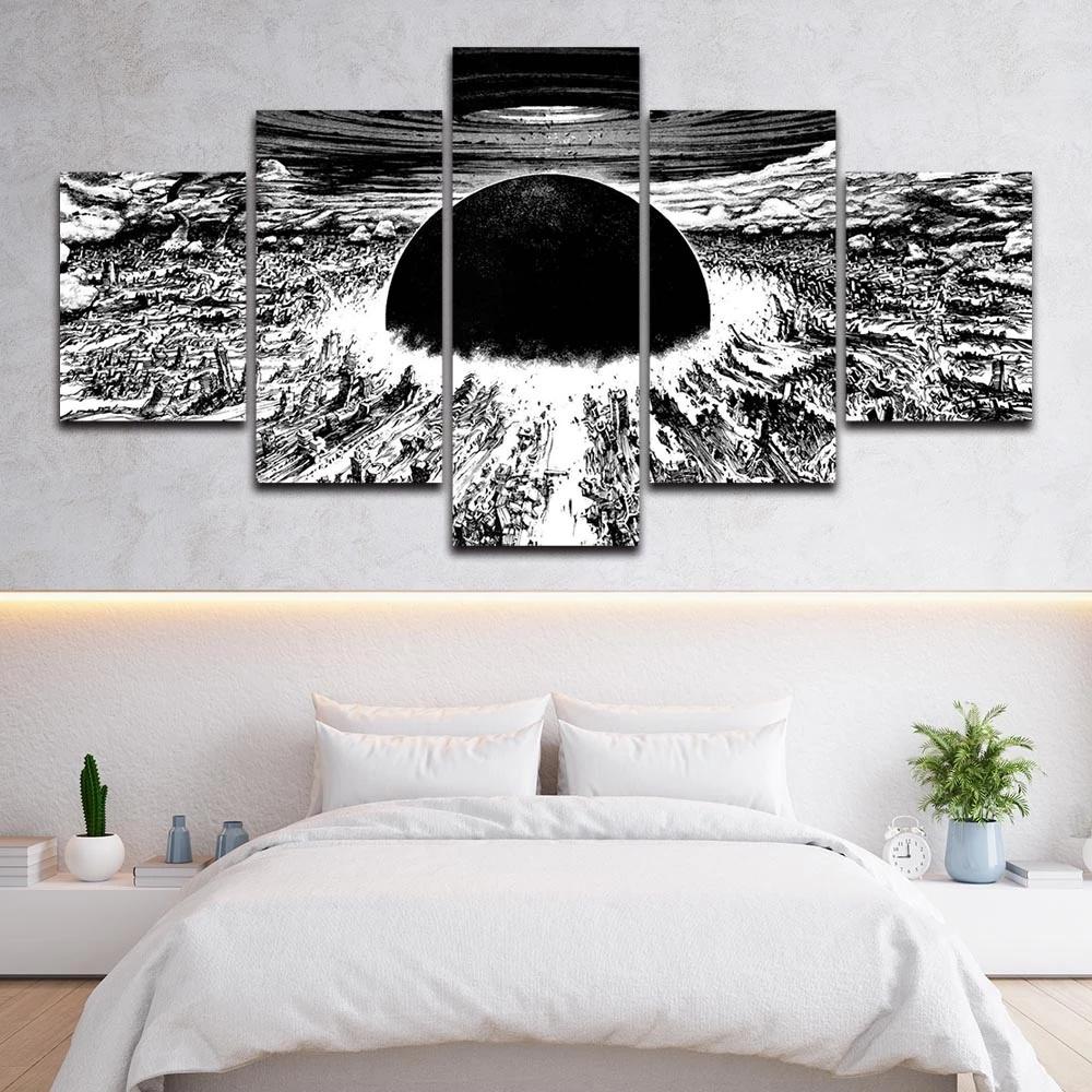 Salon Décoration Intérieure Murale 5 Pièces Gris Noir Œuvre d'Art Abstraite Moderne Impressions HD Affiche Modulaire Sans Cadre Peinture sur Toile