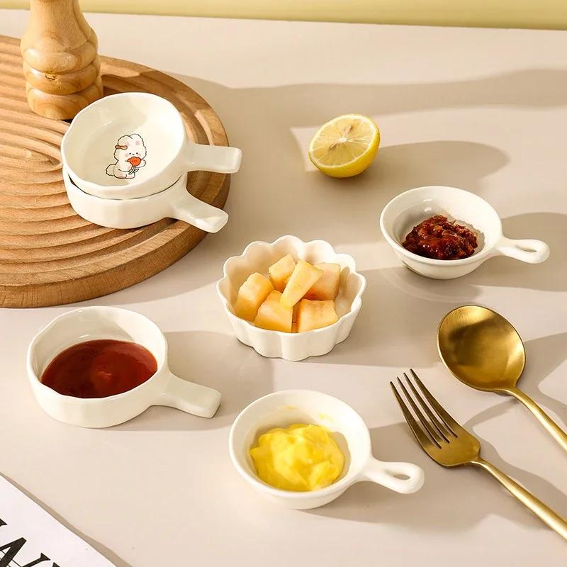 Ceramic Dessert Sauce Dish Japanese Style Tableware Cute Cat Pattern Water Drop Shape Fruit Sushi Plates home Kitchen supplies