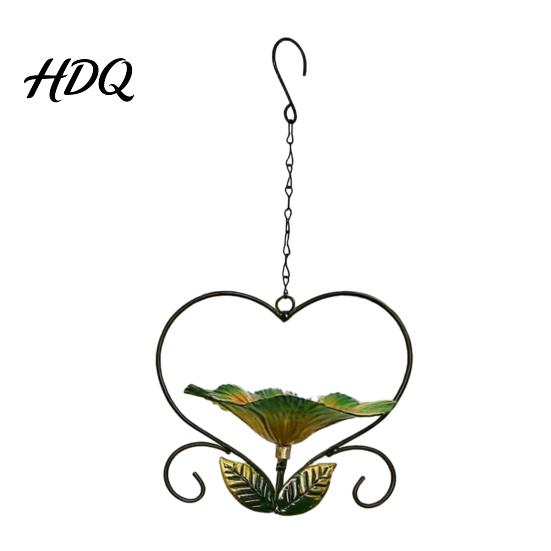 Weather Resistant Bird Feeder Hanging Metal Weather-proof Love Heart Flower Bath Outdoor Feeding Station Garden Patio Yard Watering Bowl with Hook