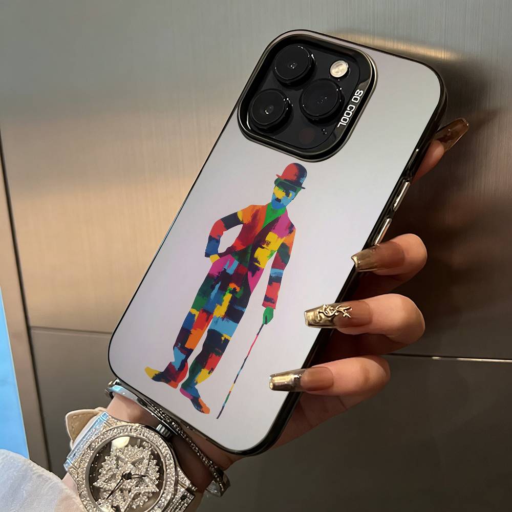 C-Charlie Chaplin Phone Case For iPhone 17,16,15,14,13,12,11 Plus Pro Max Colored Silver Phone Case