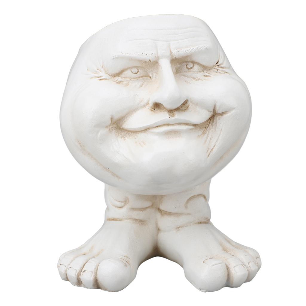 Resin Flower Pot Innovative Exquisite Retro Old Man Planter Pot Succulent Pot for Outdoor Garden Patio Balcony White