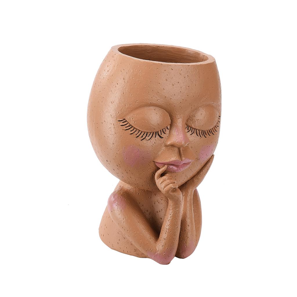 Face Planter Pots Head Planter Face Flower Pot Head Planter for Indoor Outdoor Plants with Drainage Hole Closed Eyes