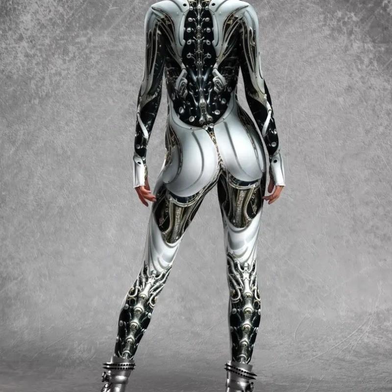 Unisex Mechanical Armor Robot Warrior 3D Digital Printed Halloween Cosplay Jumpsuit Women Men Carnival Party Dress Up Costume