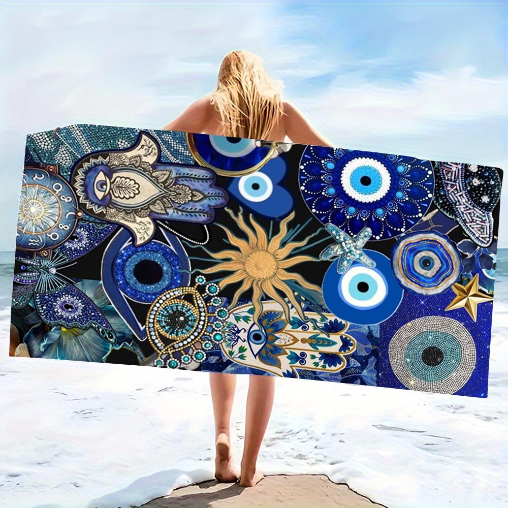 Glücksbringer böser Blick Strandtuch - Super saugfähige, schnell trocknende Mikrofaser, Blaue Nazar-Musterdecke für Picknick & Entspannung im Freien