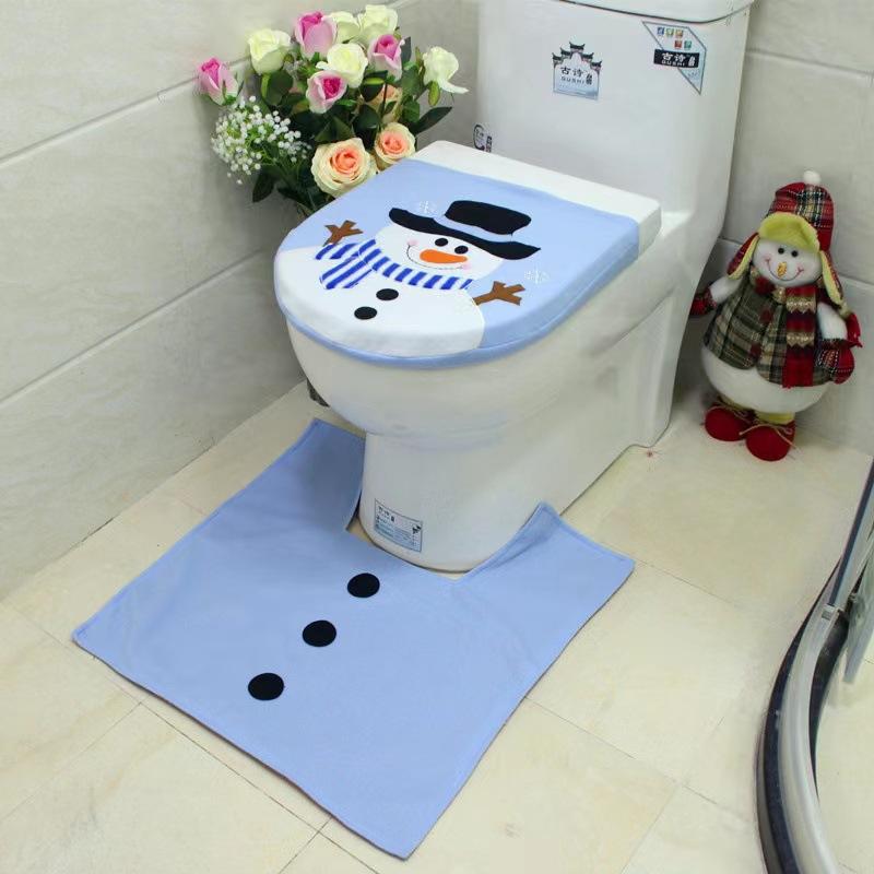 New Christmas Toilet Cover Christmas Decoration Set Grinch Seat Cushion Toilet Seat and Foot Pad Four-piece Set