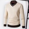 Høst Vinter Herre Genser V-hals Strikket Tykk Elastisk Varm Langermet Pullover Slim Fit Kontrast Farge Mellom lengde Herre Termisk undertøy