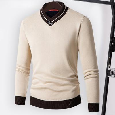 Autumn Winter Men Sweater V Neck Knitted Thick Elastic Warm Long Sleeves Pullover Slim Fit Contrast Color Mid Length Men Thermal Underwear