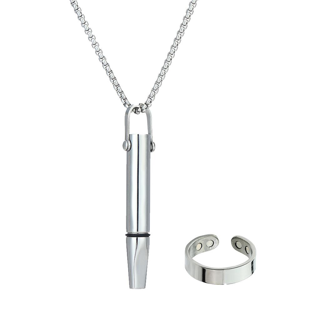 

Stainless Steel Mindful Breathing Necklace Breathing Resistance Whistle Necklace Meditation Jewelry for Anxiety & Stress Relief