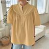ZANZEA Blusa Feminina Casual de Gola Redonda Solta Manga Meia Lisa
