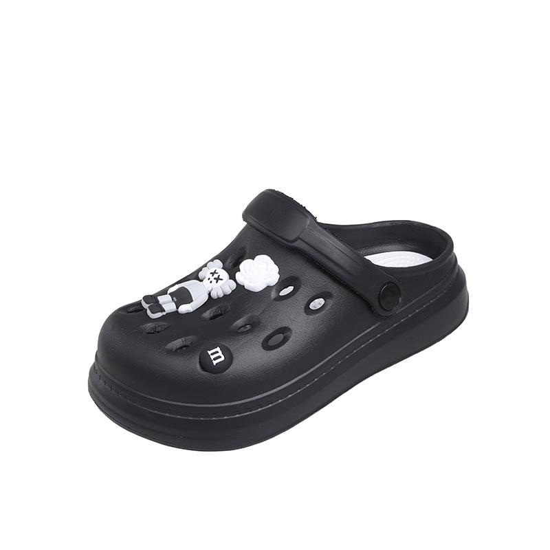 

Милая девушка сердечко мультфильм обувь цветок тапочки женская пара носить толстую подошву наступая на дерьмо дыра сандалии женский большой размер 44/45 чёрный