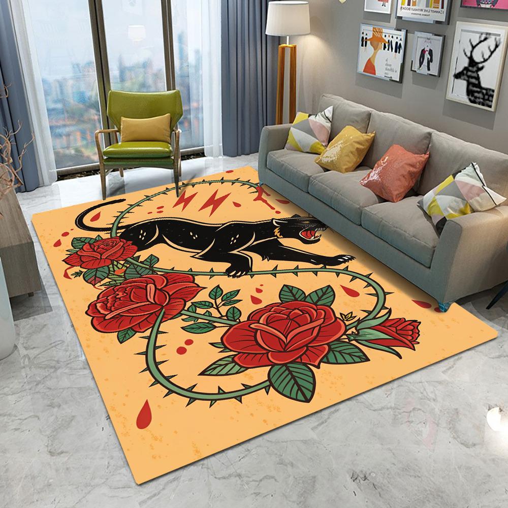 Retro Europa Stil Leopard Tiger Blumen Teppich Wohnzimmer Sofa Schlafzimmer Arbeitszimmer Küche Eingangstürmatte Rutschfest Dekor Teppich