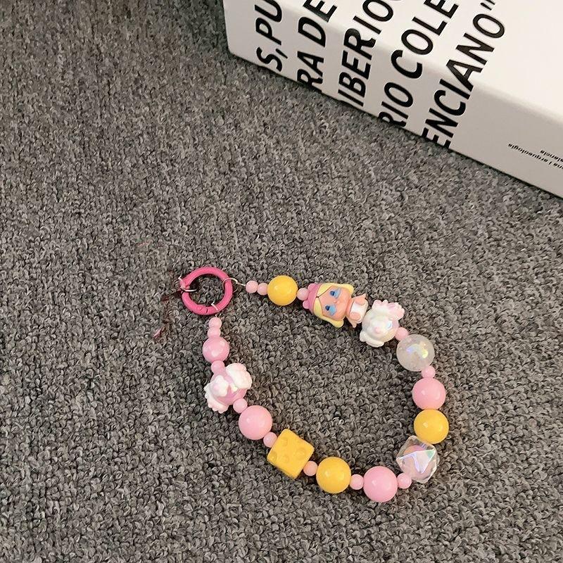 Anti-lost Versatile Cheese Candy Color Cartoon Beaded Mobile Phone Lanyard Key DIY Bracelet Ccd Camera Lanyard