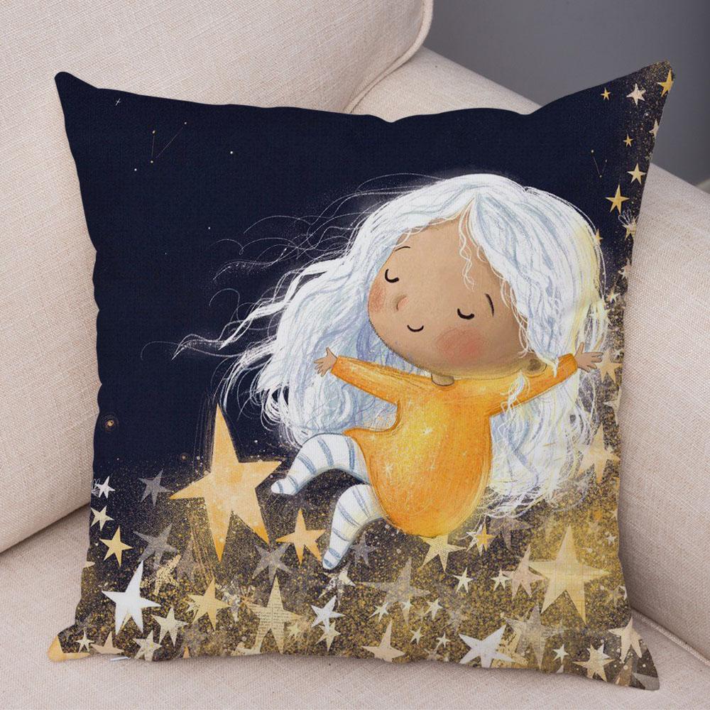 Super Soft Plush Pillow Case for Sofa Home Watercolor Cartoon Girl Cushion Cover Decor Fairy Tale World Lovely Child Pillowcase