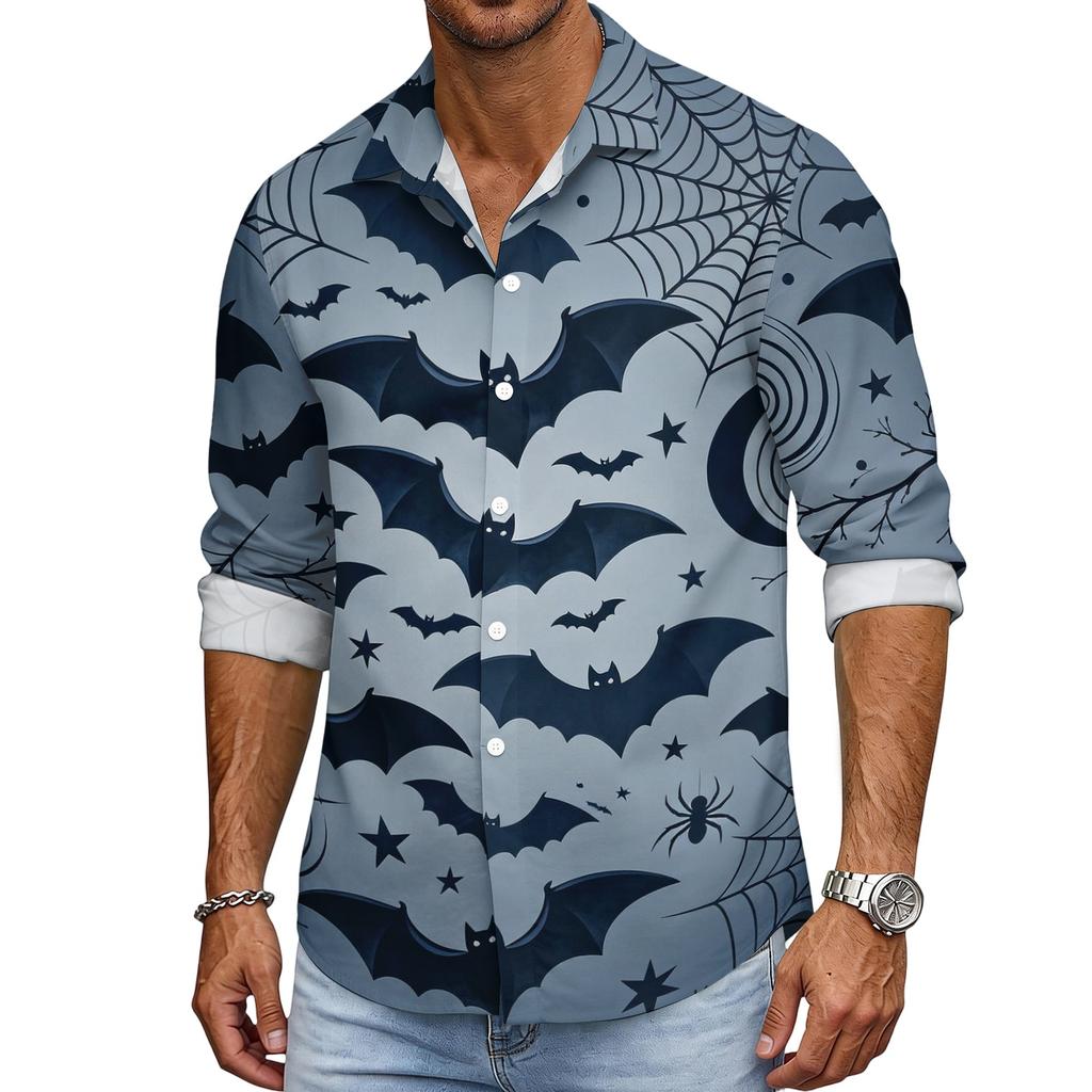 Men's Halloween Loose Fit Long Sleeve Shirt Button Down Collar Vintage Casual Shirt Breathable Fabric Suitable for Spring Autumn Outdoor Daily Wear