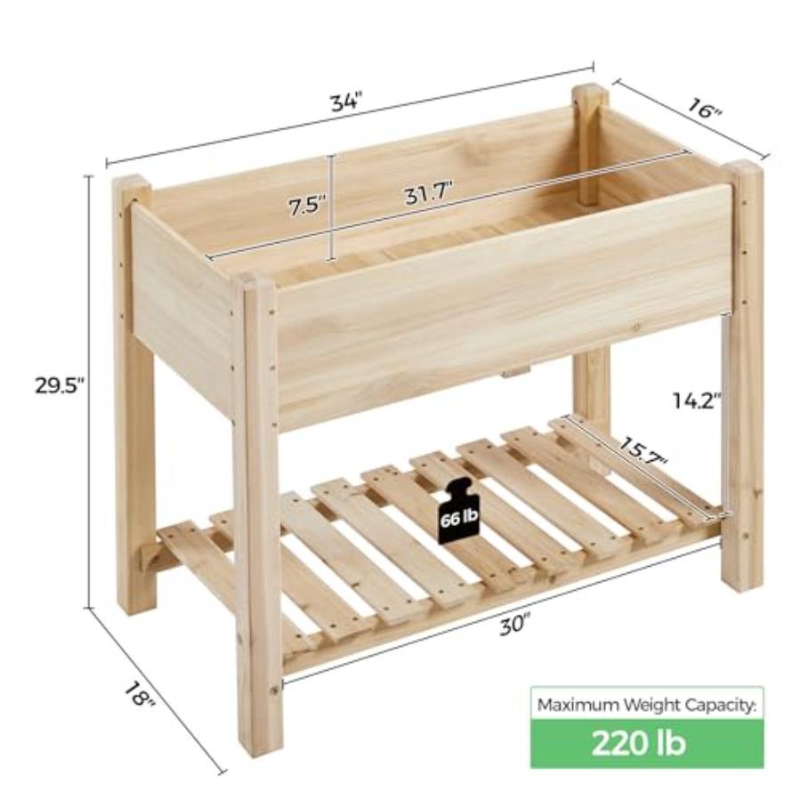34x18x30in Horticulture Raised Garden Bed 2pcs Planter Box with Legs Storage Shelf Wooden Elevated Vegetable Growing Bed for Fl