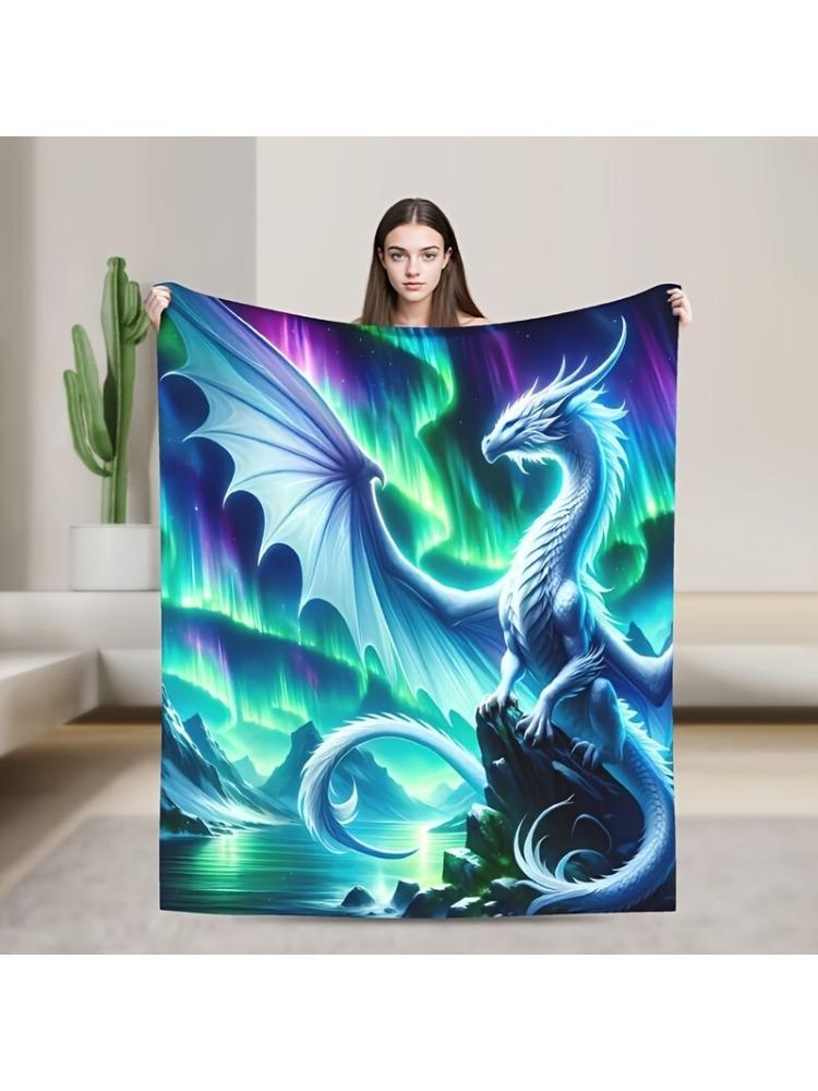 Aurora White Dragon Flannel Throw Blanket - Soft, Warm & Machine Washable for All Seasons - Perfect for Bedroom, Car,