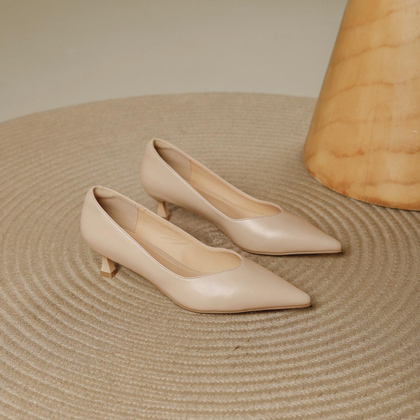 

Французские туфли-лодочки с острым носком на высоком каблуке женские весна-осень 2025 новая модель каблук-рюмочка удобные из мягкой кожи для работы 40 хаки