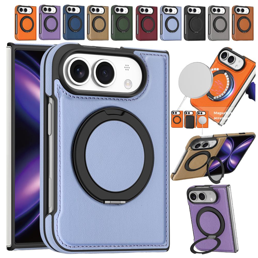 Wireless Charging Magnetic Leather Phone Cover for Iphone Ultra Iphone Fold Ring Stand Phone Case Anti Fall Bumper Case