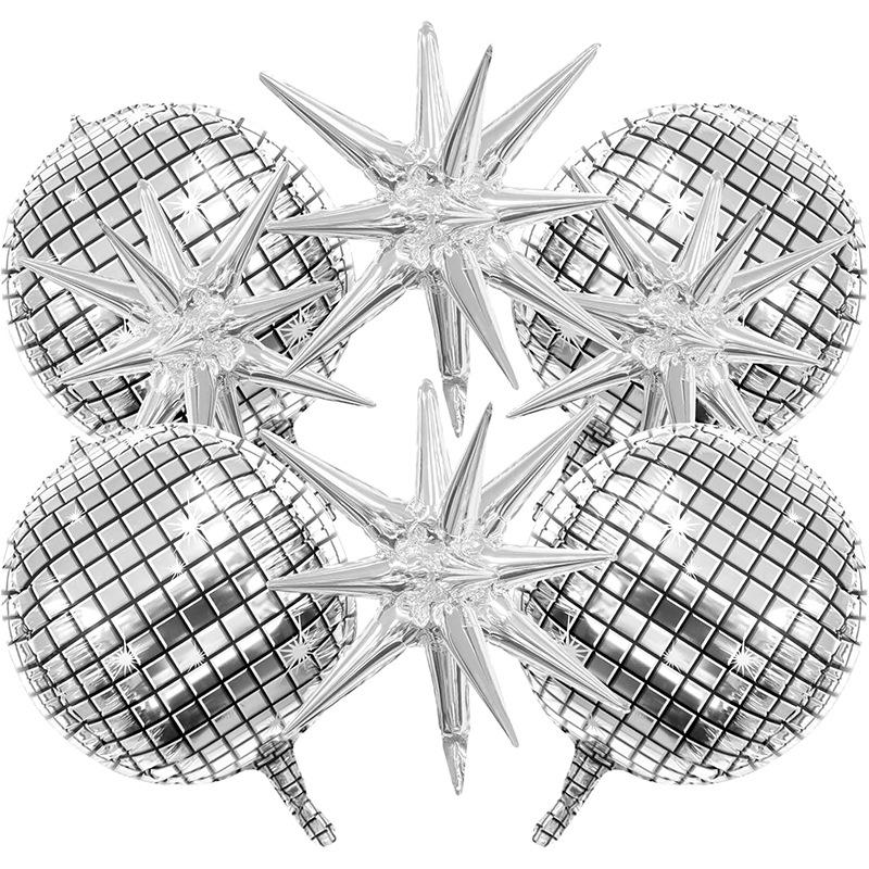 

8pcs Silver Disco Explosion Star Aluminum Film Balloon Set Birthday Single Party Wedding Venue Decoration Balloon Other