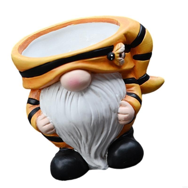 Seasonal Gnomes Planter Accent Beautiful Elf Garden Pots Ceramic Planter Ornament for Indoor Christmas Scene X3UC