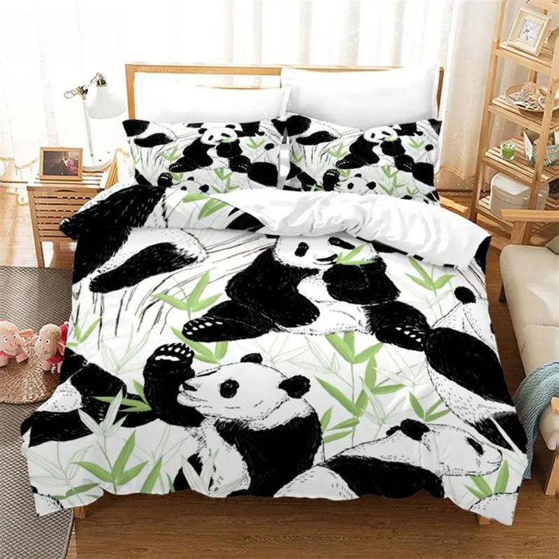 Cartoon Chinese Panda Bedding Set Soft Microfiber Double Queen King Twin Duvet Cover Kids Girls Room Decor White Duvet Cover