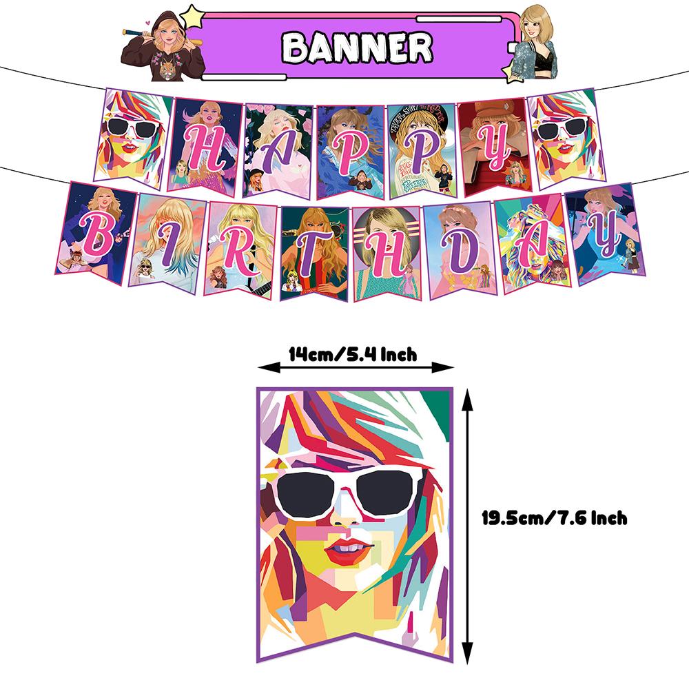 Taylor Swift Singer's Party Decorations Include a Banner, Balloon, Cake Topper