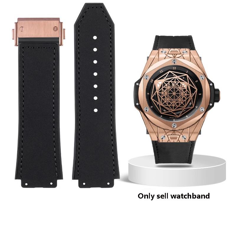 

For Hublot strap BIG BANG Watchband stainless buckle free tool Men New real cow leather Rubber Watchband 25*19mm Brown Black 4.6 25X19mm