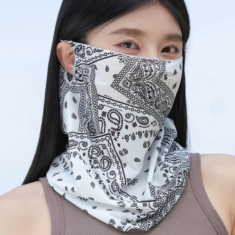 Summer Sun Protection Mask, Ear-Hanging Cycling Face Mask, Neck Gaiter, Ice Silk Headscarf, Men's and Women's Outdoor Sports Fishing
