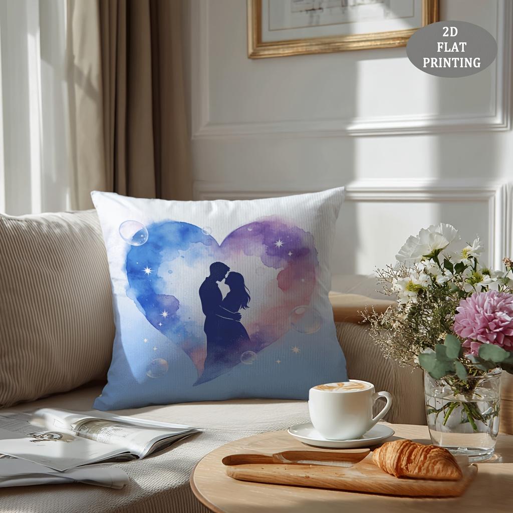 1pc Red Heart-Shaped Petal Pattern Plush Throw Pillow Cover | 2D Flat Printing, Single-Sided, 18x18 inch, Suitable for Sofa and Living Room Decor