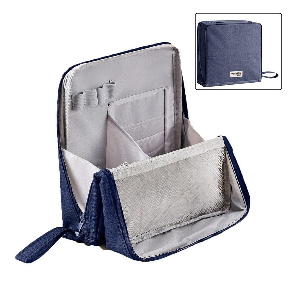 

Portable Oxford Cloth Standing Makeup Bag Waterproof Large Capacity Toiletry Bag with Compartments Cosmetic Bag for Travel синий