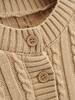 European & American Style Solid Color Cable Knit Cardigan - Round Neck, Single-Breasted, Long Sleeve Top for Women