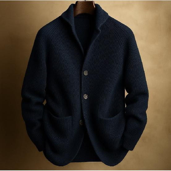Men's Autumn Gentleman Knit Cardigan, 3-Button Shawl Collar Knitted Sweater Coat