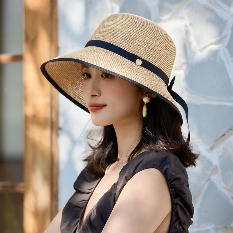 Summer New Hat Women's Sunshade Sunscreen Streamer Lafite Straw Hat Summer Travel