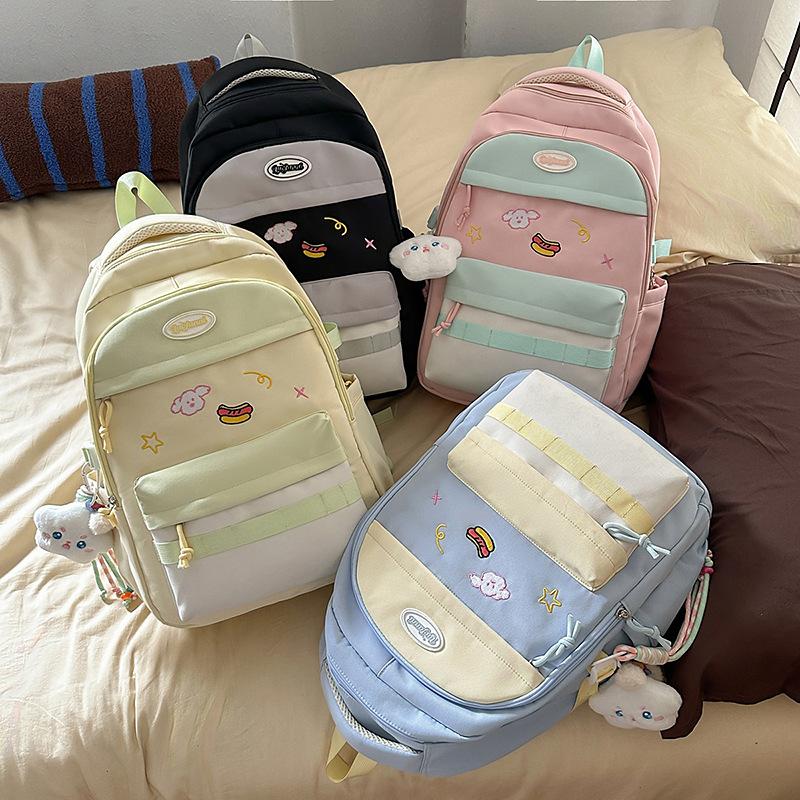 Contrast Color Girls Backpack Junior High School Student Schoolbag Lightweight Women's Backpack