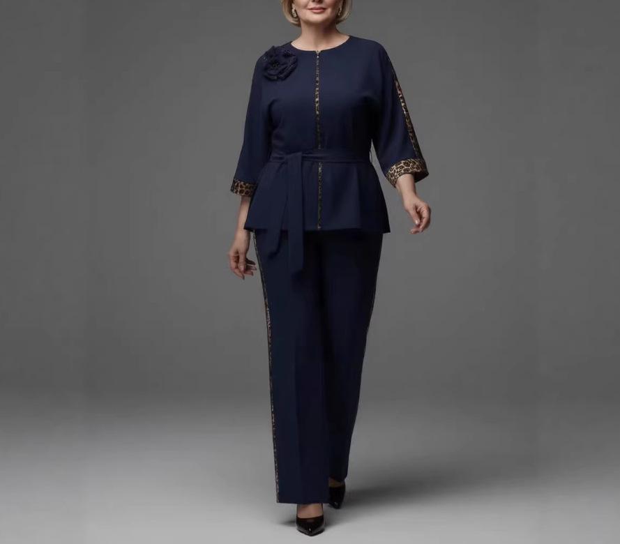 

Женский комплект 2026 Большого размера с леопардовым принтом и цветочной аппликацией - Элегантный европейский и американский стиль S