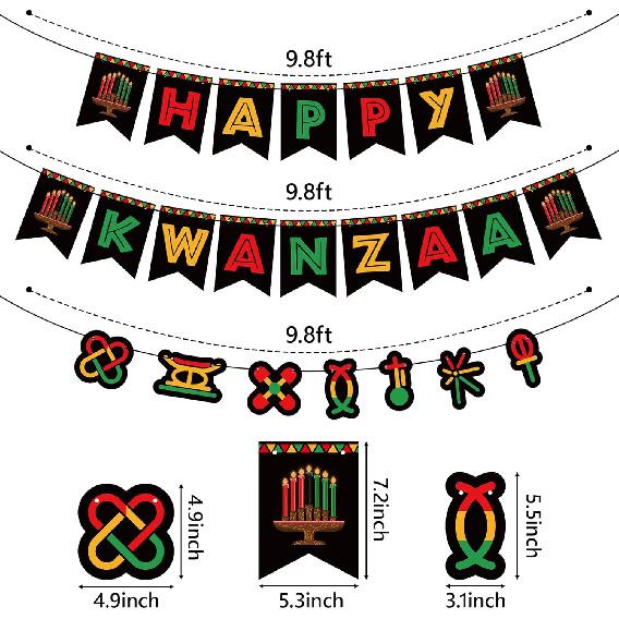 WATINC 3pcs Happy Kwanzaa Banner Decorations, N Heritage Holiday Hanging Banner, No DIY Needed Rustic Banners Kwanzaa Party Supplies for Mantel