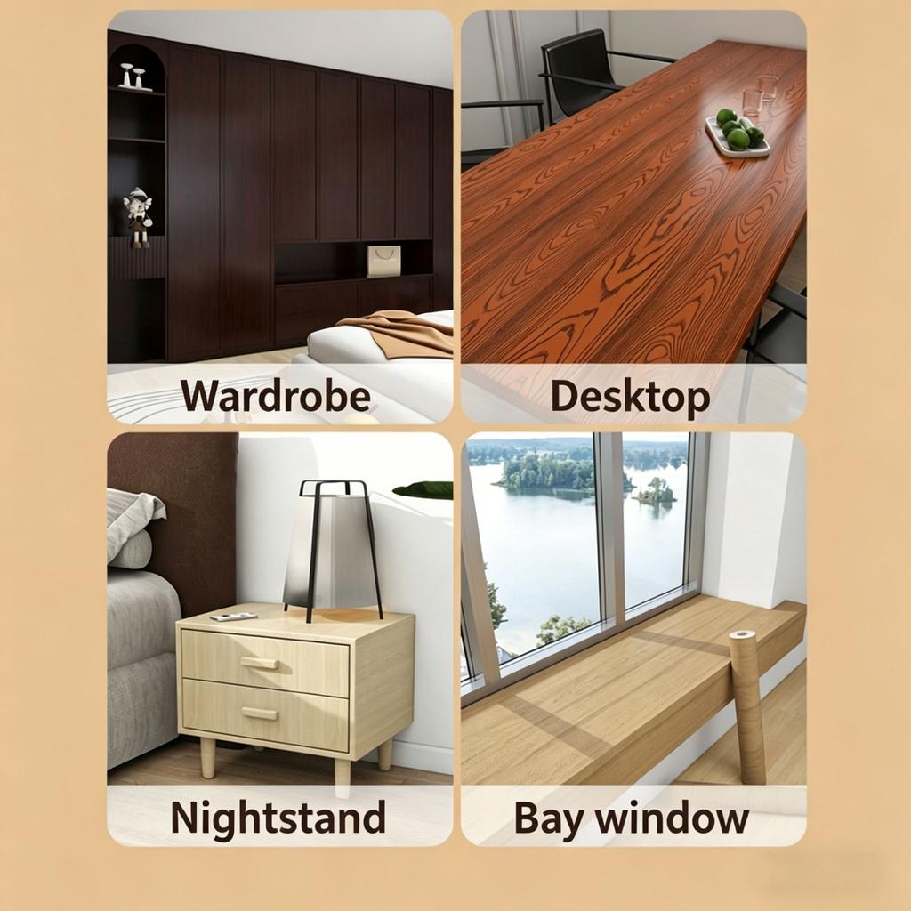 Extra Thick 0.19mm Waterproof Oil-Proof Wood Grain Self-Adhesive Wallpaper Furniture Renovation Film Home Decor