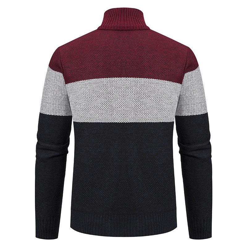 Autumn and Winter New Young and Middle-aged Jackets, Fleece Stand-up Collar Color Matching Business Casual Cardigan Sweater