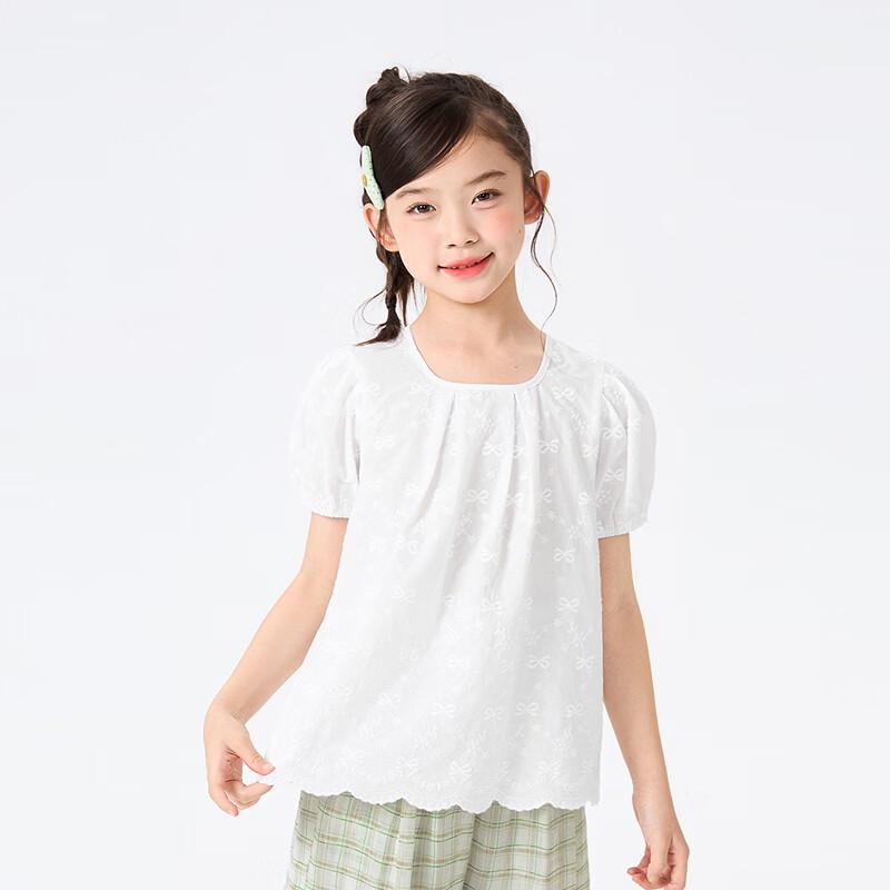 Girls' Summer Lace Trim Puff Sleeve Top
