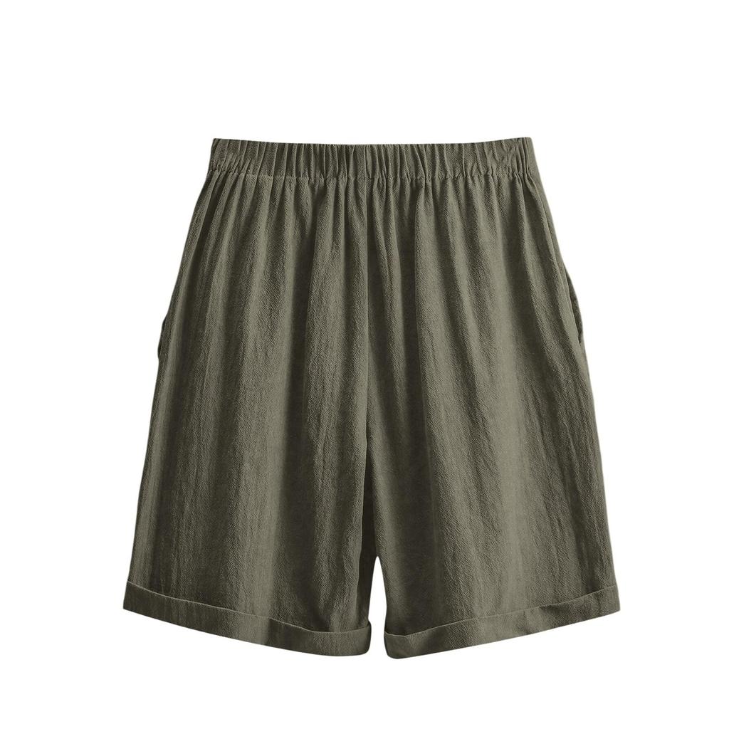 Pantalones Casuales de Pierna Ancha de Cinco Cuartos Americanos de Color para Mujer