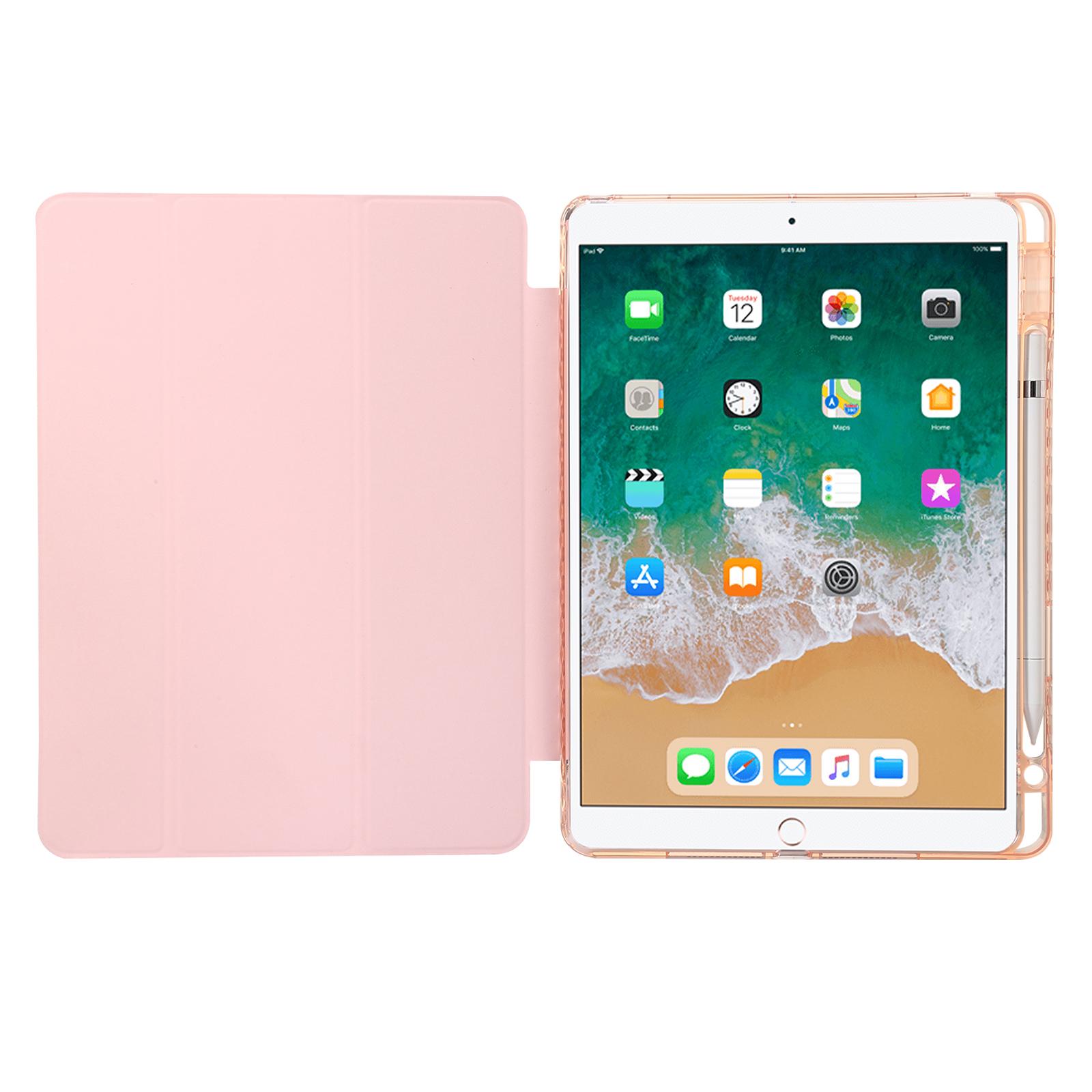 

For iPad 10.2 (2021)/(2020)/(2019) Tri-fold Stand Tablet Case PU Leather Transparent Acrylic Tablet Cover Blackish Green